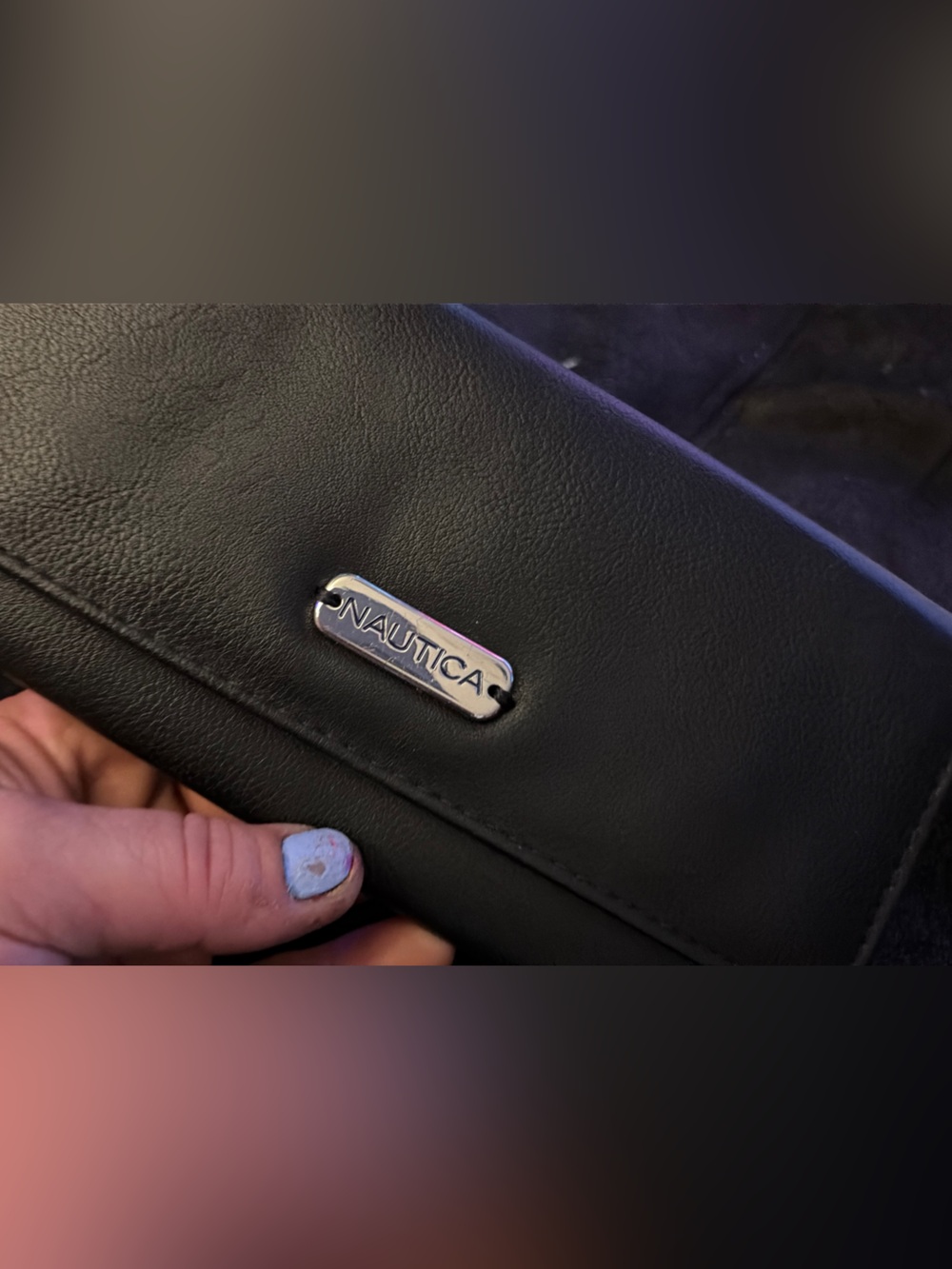 Nautica Black Leather Bi-Fold Wallet with Silver Logo